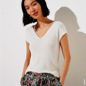 Loft White Ribbed Cap Sleeve Sweater